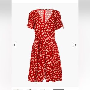 NWT Madewell Orange Button-Front Tie-Sleeve Retro Dress in Happy Hibiscus sz 00